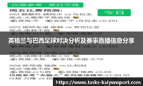 英格兰与巴西足球对决分析及赛事直播信息分享